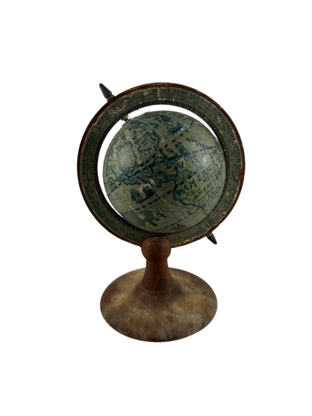 Vintage World Globe Wood Stand Antique Map Nautical Desktop Decor Distressed
